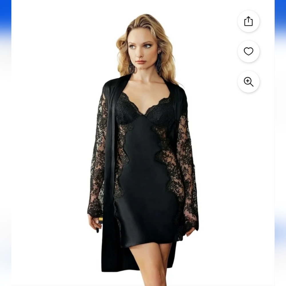 🚨 2pc Elegant Black Nightgown and Robe Set